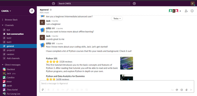 OTO prototype in Slack